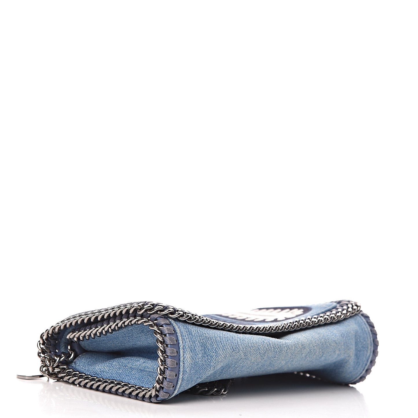 Eco Denim Embroidered Zigarette Falabella Crossbody Blue