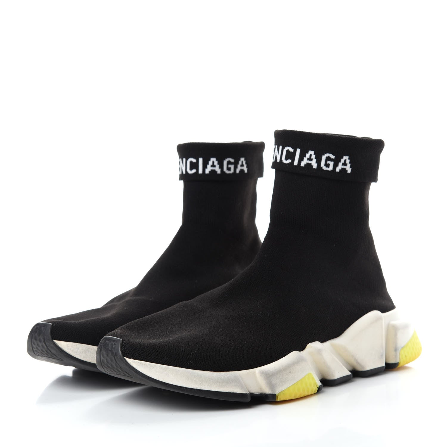 Balenciaga Neoprene Knit Mens Speed Cuffed Sneakers 40 Black White Yellow Fluo 3 of 7