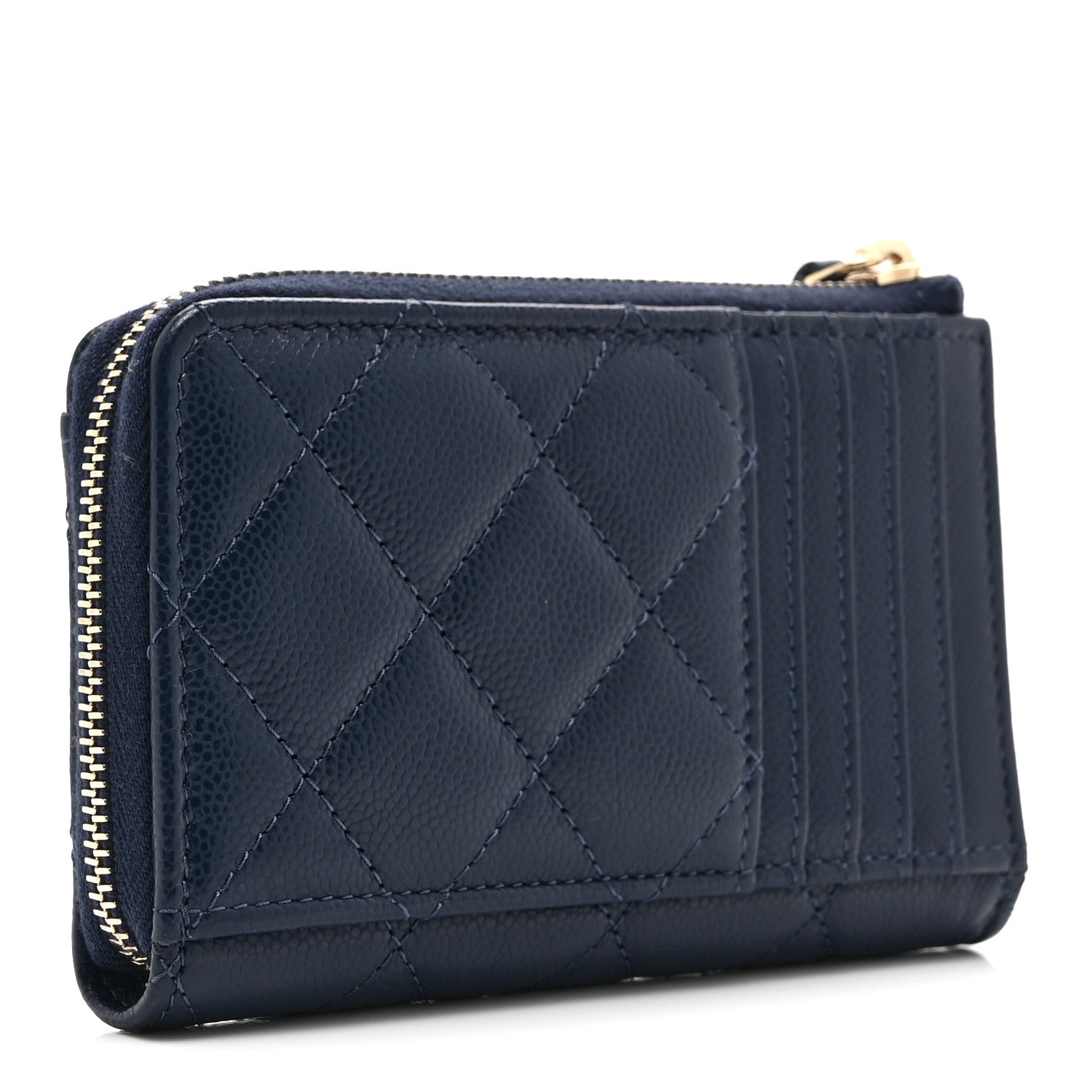 CHANEL ネイビー レザー カードケース Chanel Caviar Quilted CC Zip Around Card Holder Navy 1841374
