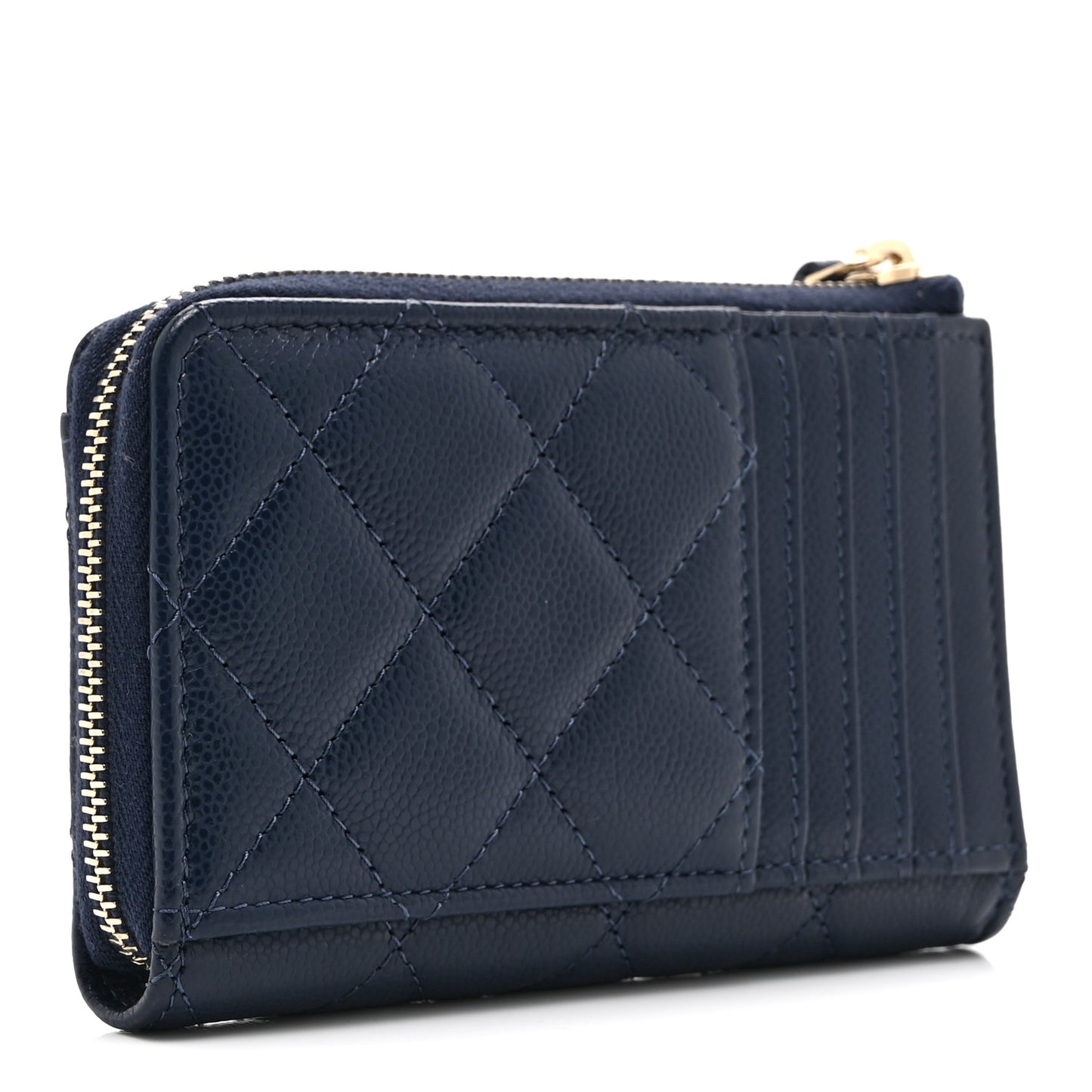 Caviar Quilted CC Zip Around Card Holder Navy