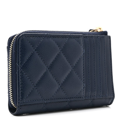Chanel Caviar Quilted CC Zip Around Card Holder Navy 3 of 10