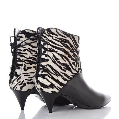 Saint Laurent Calfskin Pony Hair Zebra Print Booties 38.5 Black 4 of 7