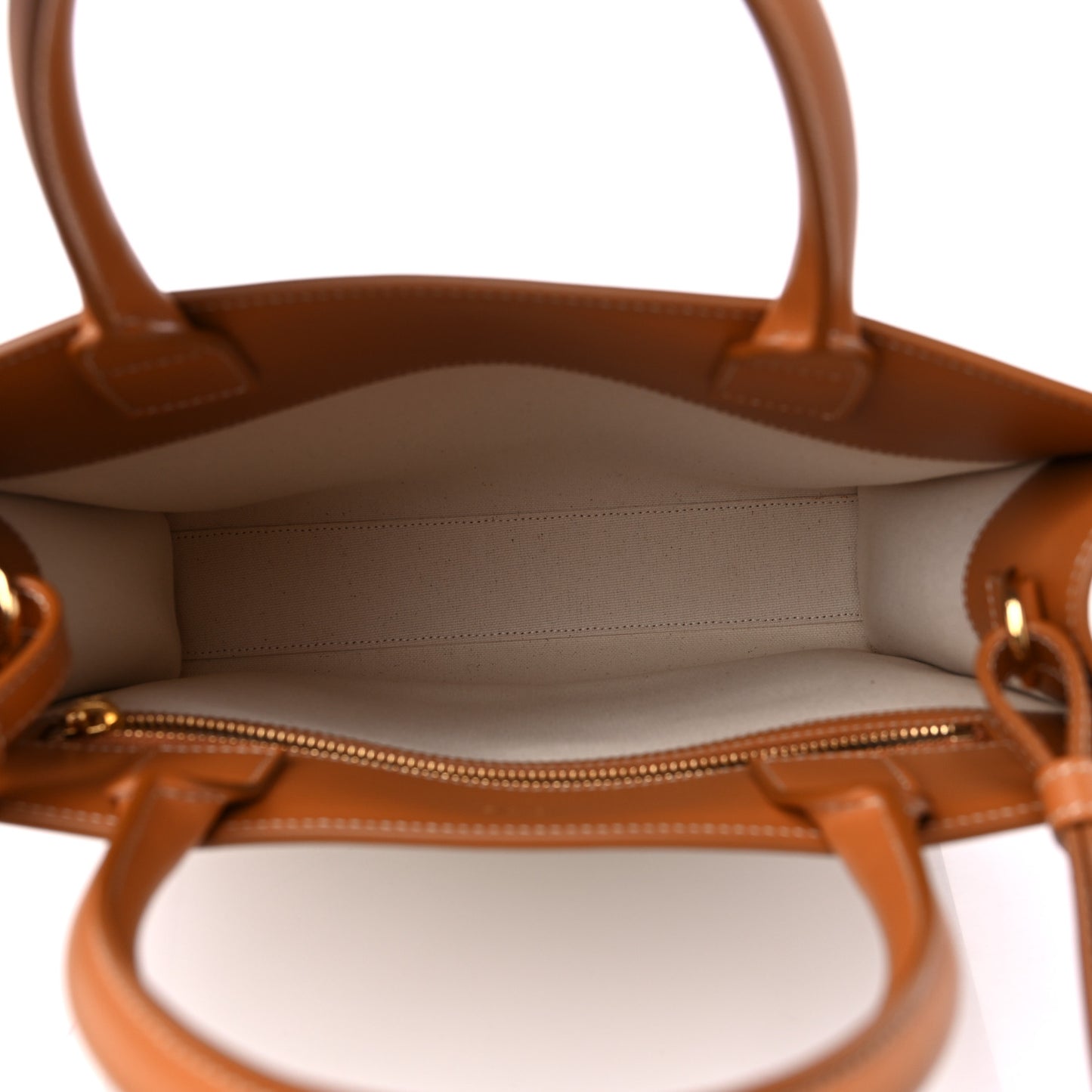 Canvas Calfskin Logo Print Small Vertical Cabas Natural Tan