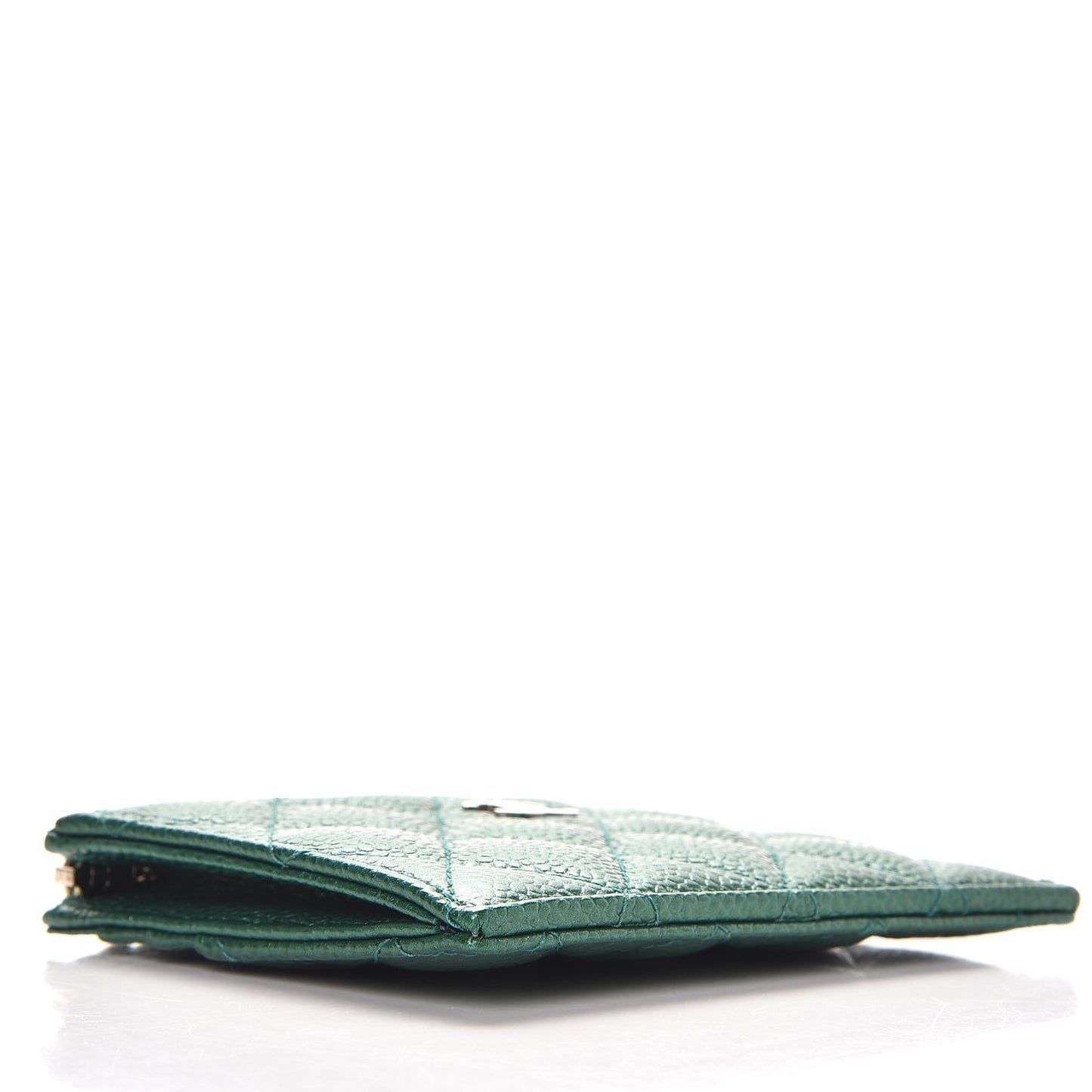 Metallic Caviar Quilted CC Zip Card Holder Green