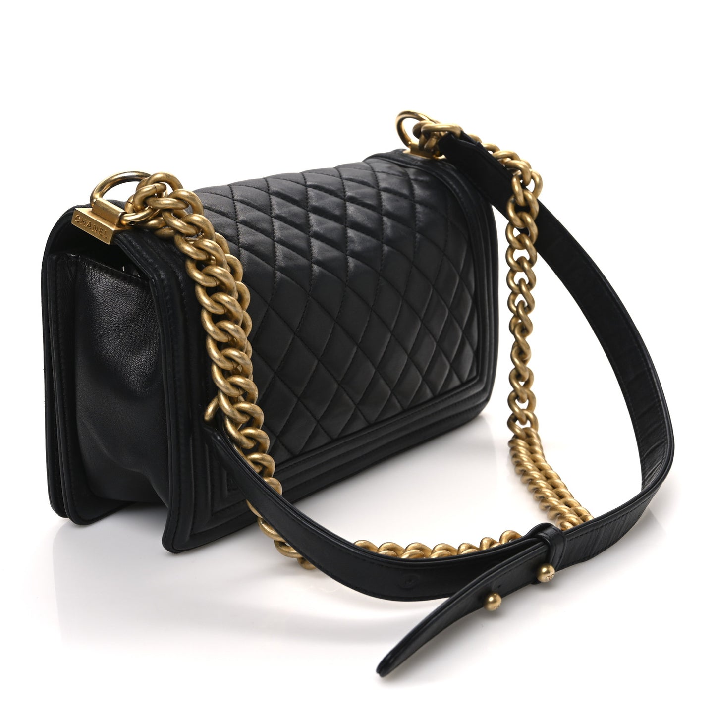 Lambskin Quilted Medium Boy Flap Black