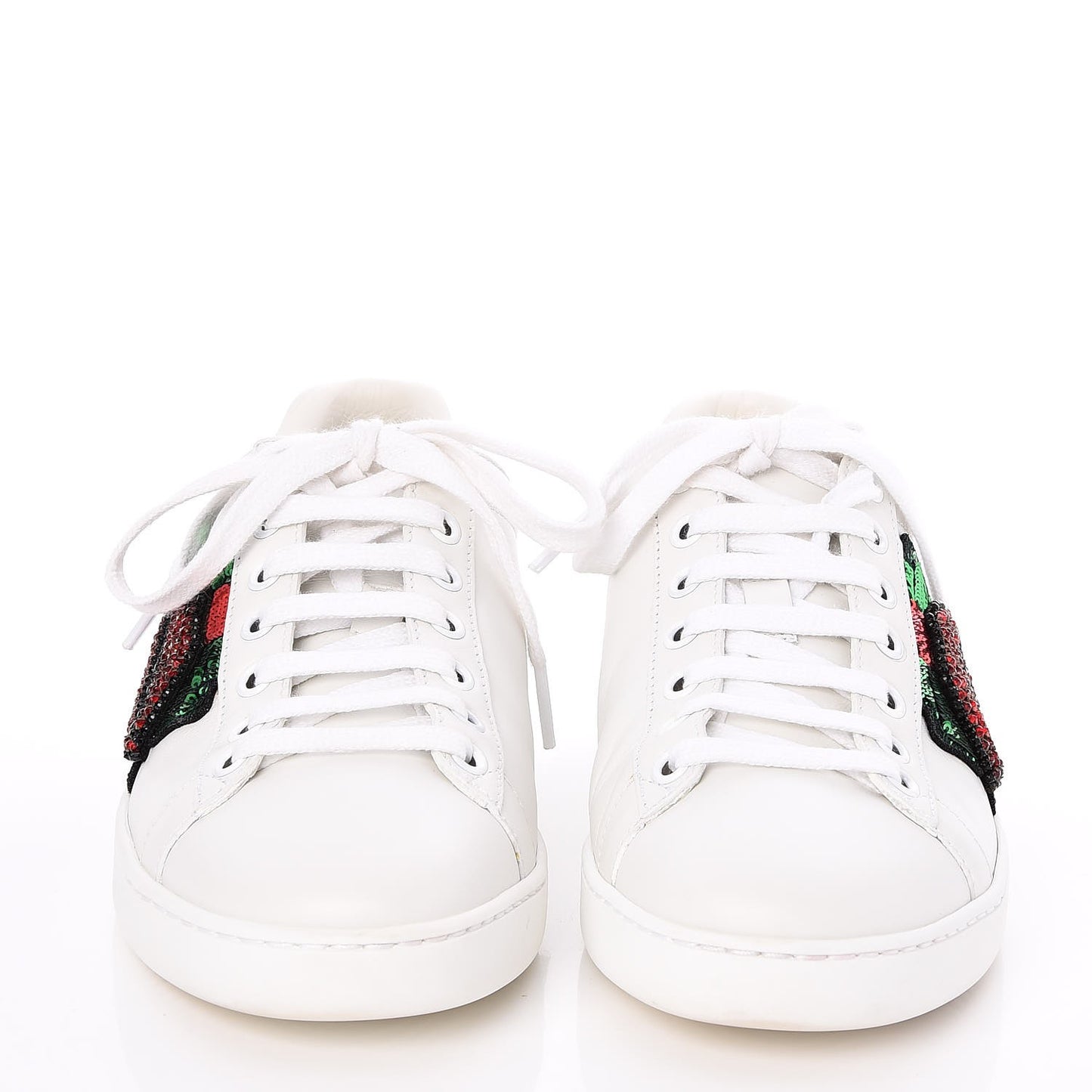 Calfskin Web Crystal Mouth Ace Sneakers 35.5 White