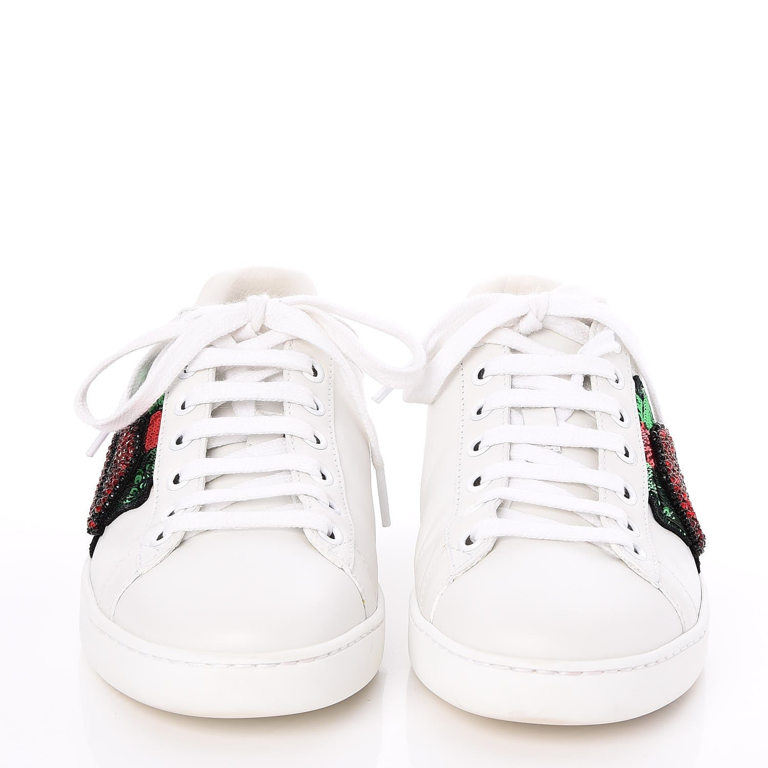 Gucci Calfskin Web Crystal Mouth Ace Sneakers 35.5 White 2 of 10