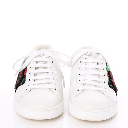 Gucci Calfskin Web Crystal Mouth Ace Sneakers 35.5 White 2 of 10