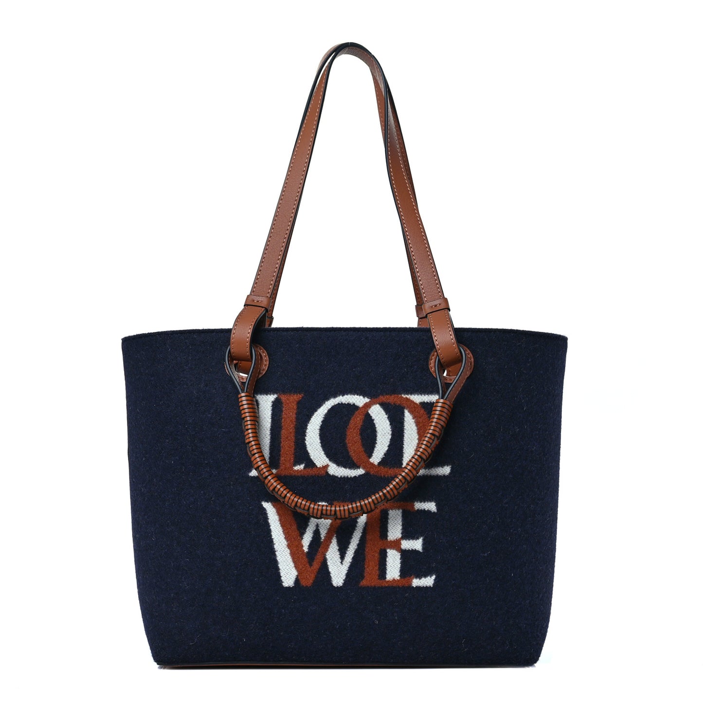 Wool Calfskin Small Love Anagram Tote Navy Tan
