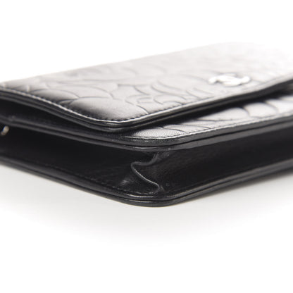 Chanel Goatskin Camellia Embossed Wallet on Chain WOC Black 12 of 15