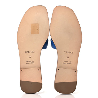 Hermes Calfskin Oran Sandals 37 Bleu Zanzibar 5 of 8
