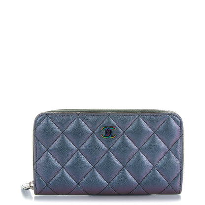 Chanel Iridescent Goatskin Quilted Small Zip Around Wallet Purple 1 of 8