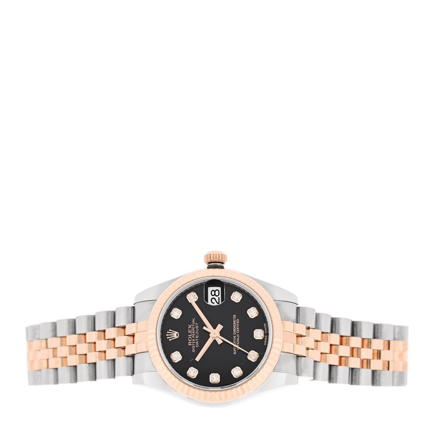 Stainless Steel 18K Everose Gold Diamond 31mm Oyster Perpetual Datejust Watch Black 178271
