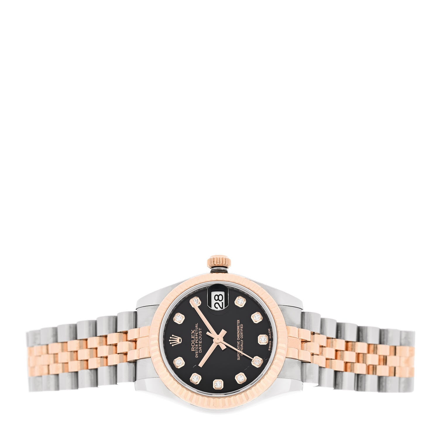 Rolex Stainless Steel 18K Everose Gold Diamond 31mm Oyster Perpetual Datejust Watch Black 178271 2 of 6