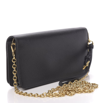 Prada Saffiano Metal Phone Wristlet Crossbody Wallet Black 2 of 9