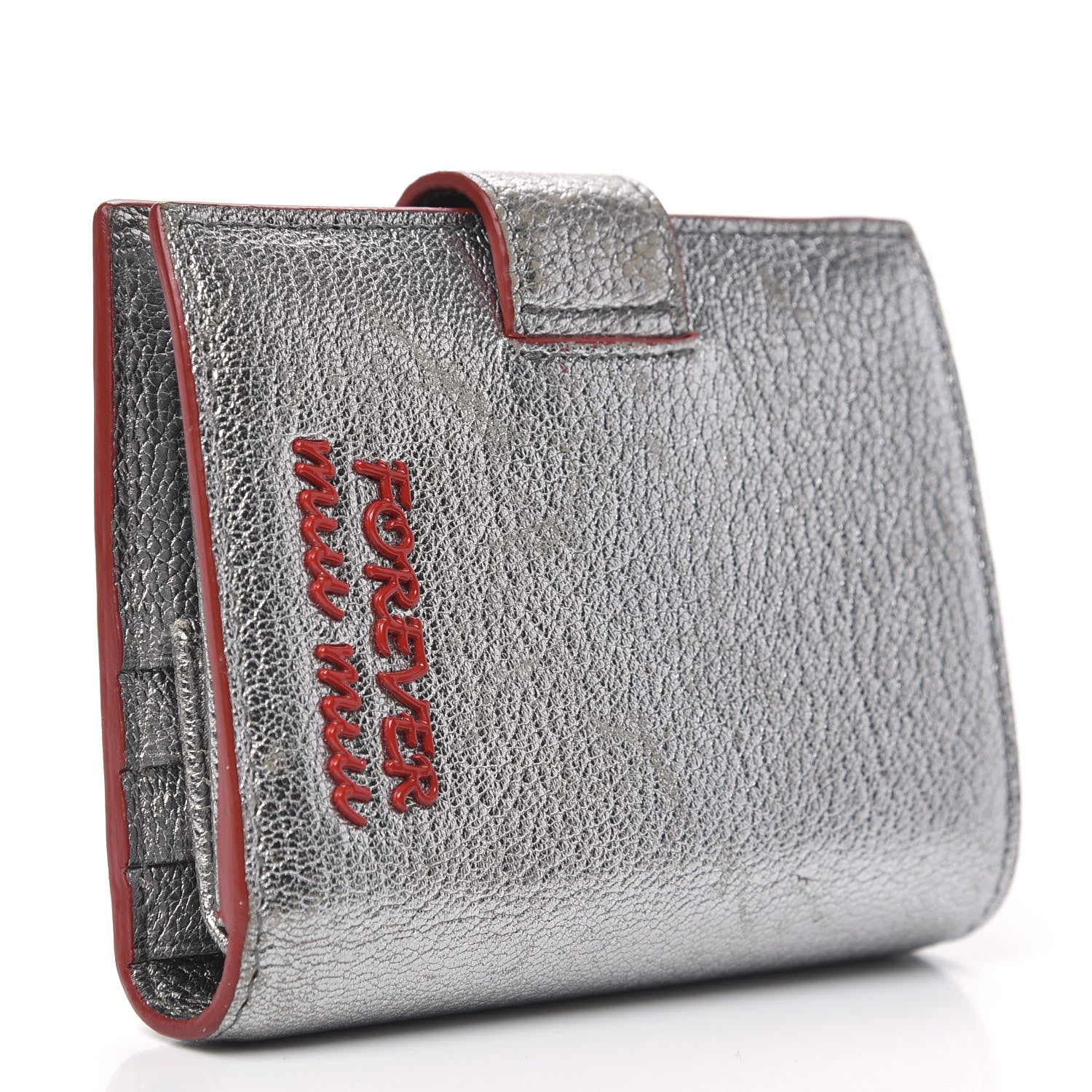 Miu Miu Metallic Goatskin Madras Love Forever Wallet Cromo 3 of 9