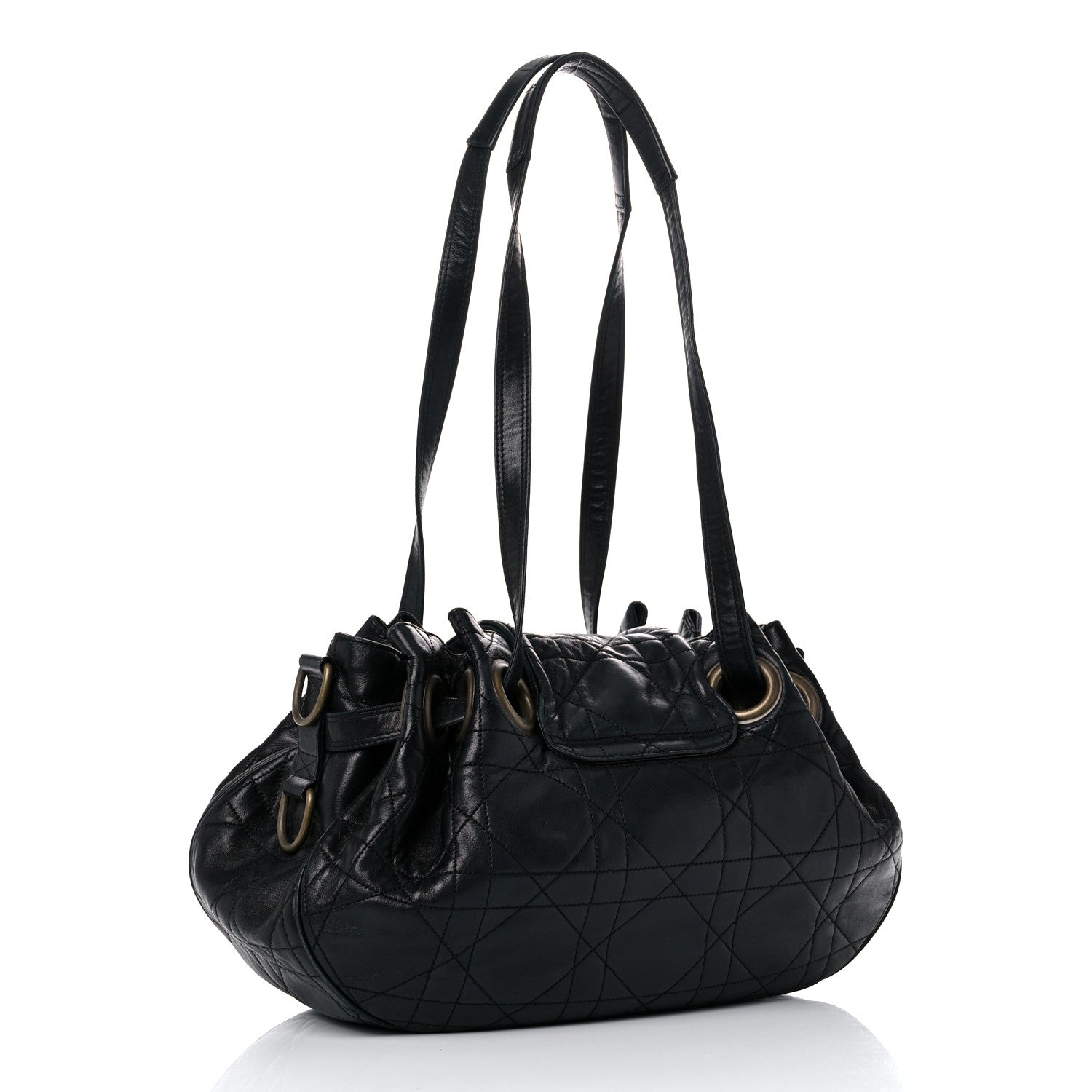 Christian Dior Lambskin Cannage Flap Shoulder Bag Black 3 of 29