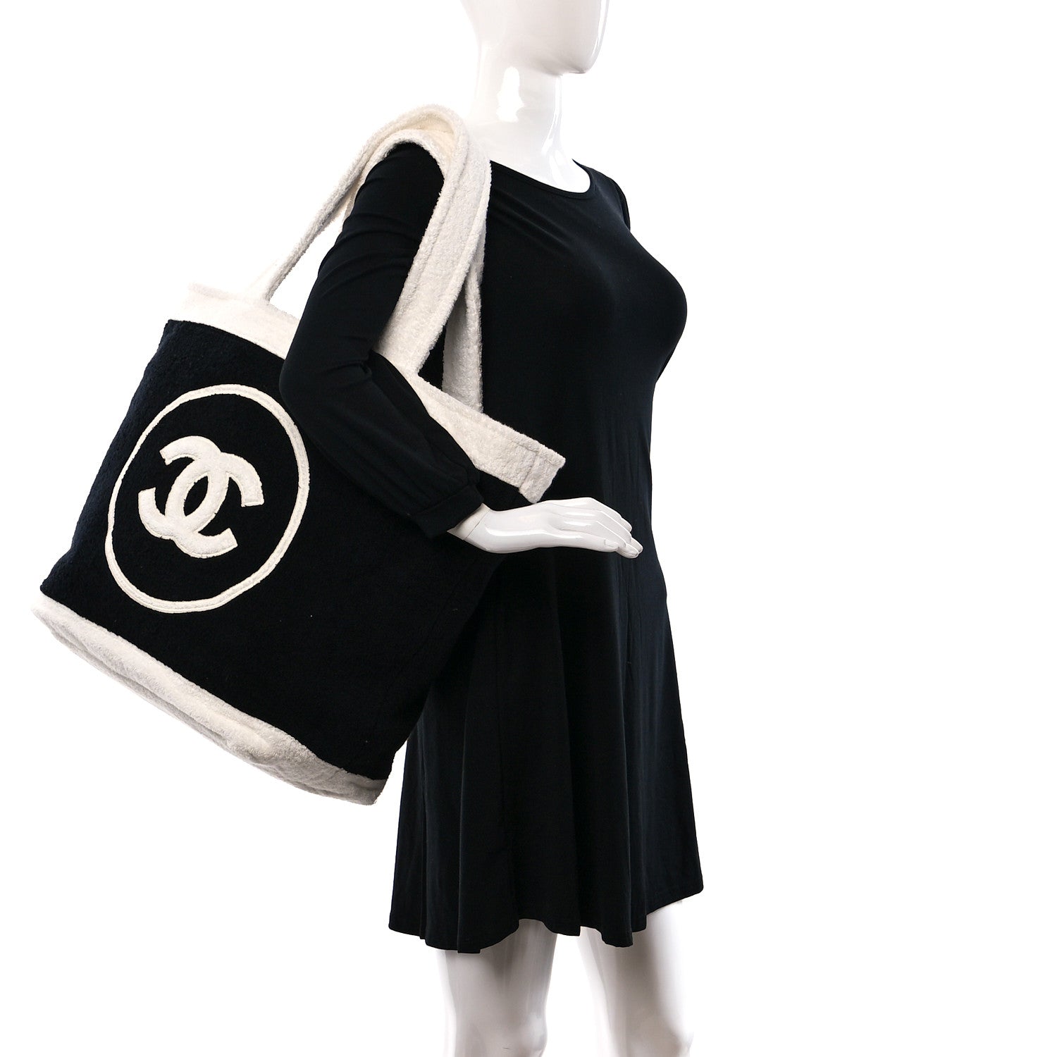 Chanel Terry Cotton CC Beach Tote Towel Set Black White 2 of 9