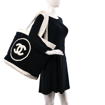 Chanel Terry Cotton CC Beach Tote Towel Set Black White 2 of 9