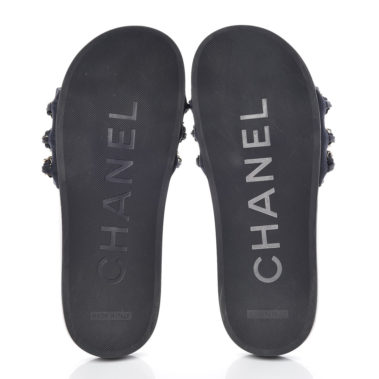 Satin Chain Slides Sandals Flats 38 Marine