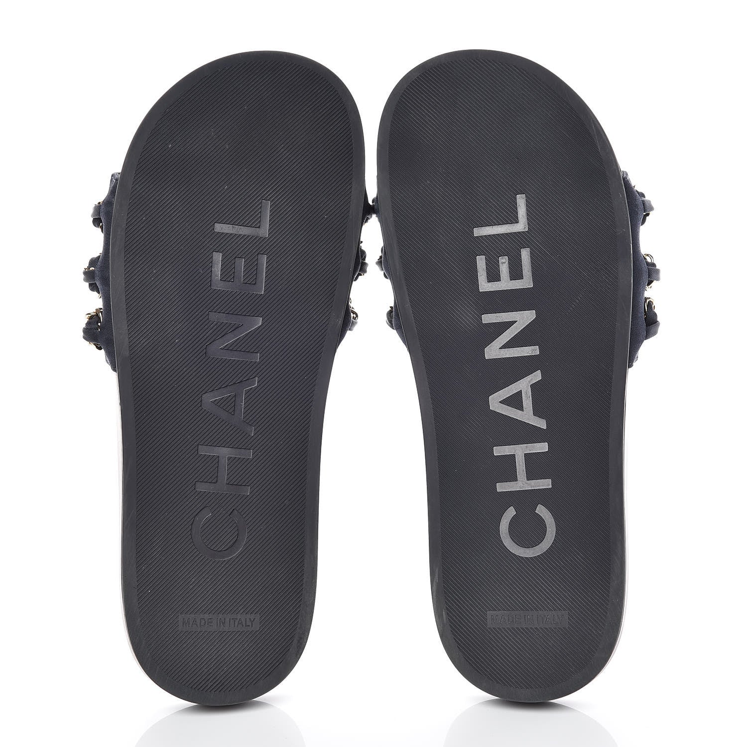 Chanel Satin Chain Slides Sandals Flats 38 Marine 7 of 11