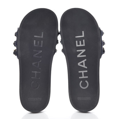 Chanel Satin Chain Slides Sandals Flats 38 Marine 7 of 11