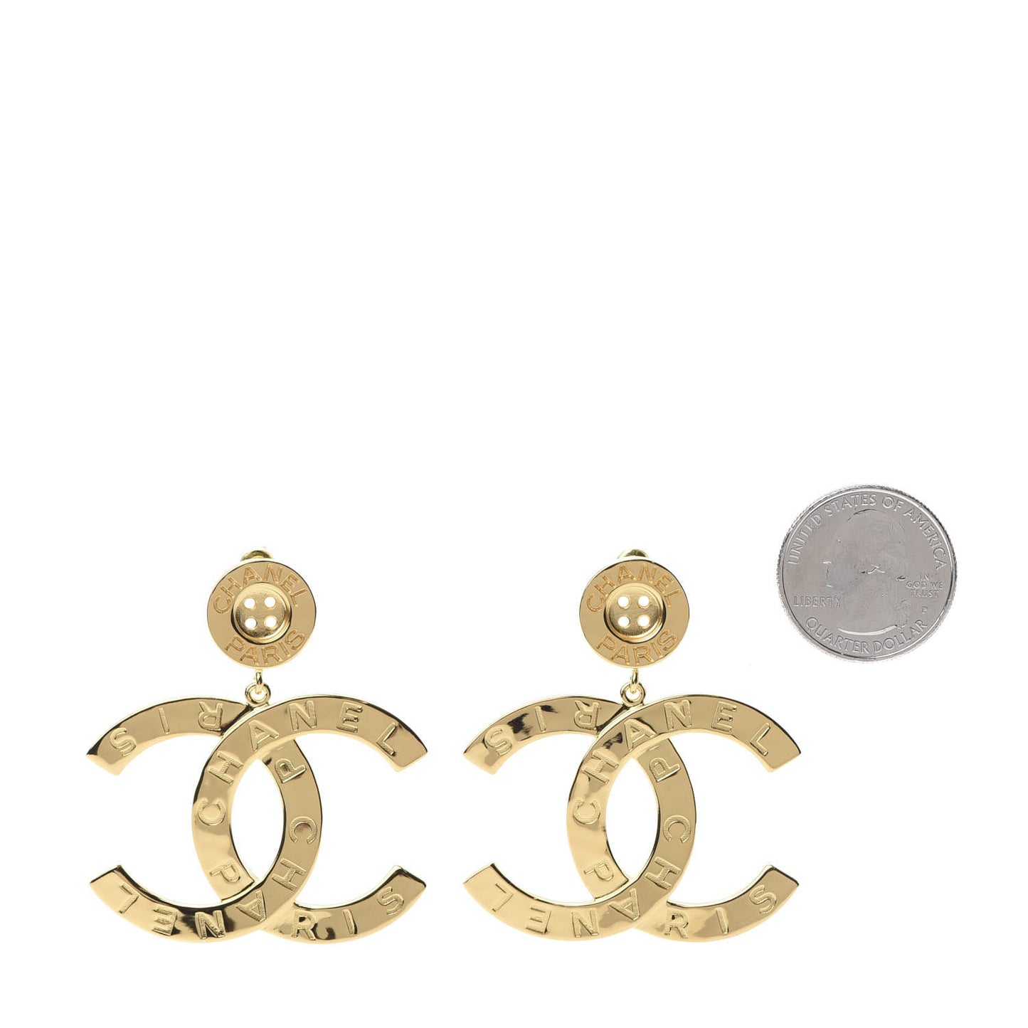 Metal Large Paris Button Earrings Gold