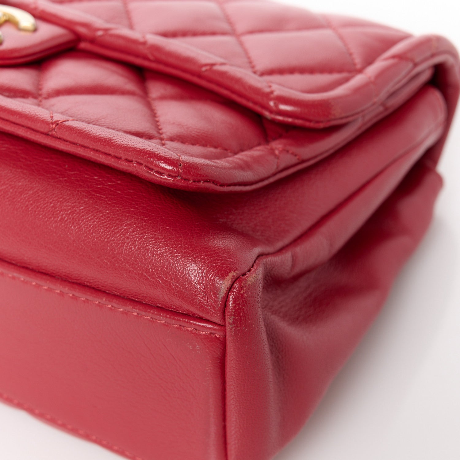 Chanel Lambskin Quilted Small Chain Link Flap Bag Red 12 of 13