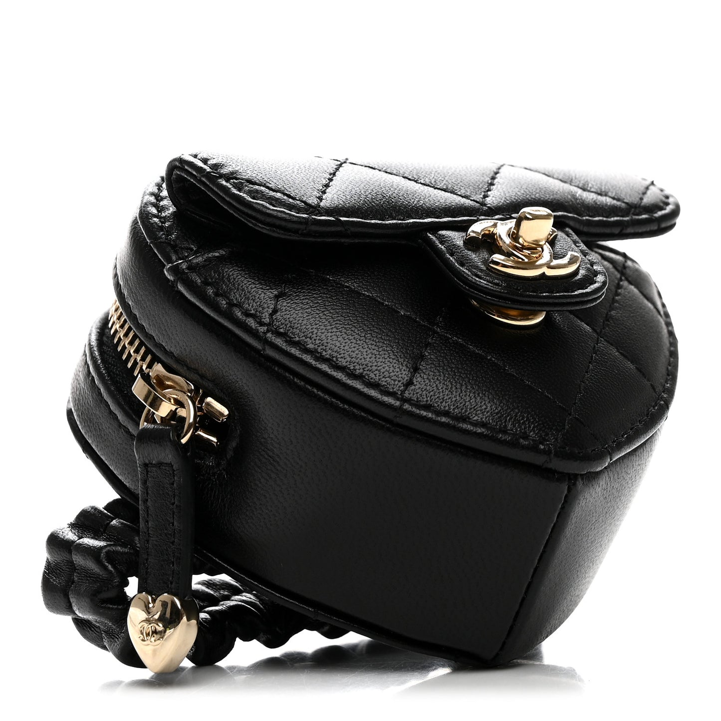 Lambskin Quilted CC In Love Heart Zipped Arm Coin Purse Black