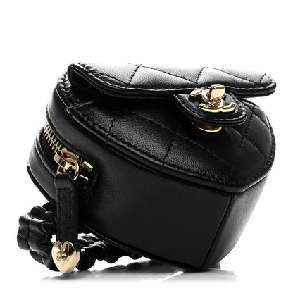 Chanel Lambskin Quilted CC In Love Heart Zipped Arm Coin Purse Black 4 of 8