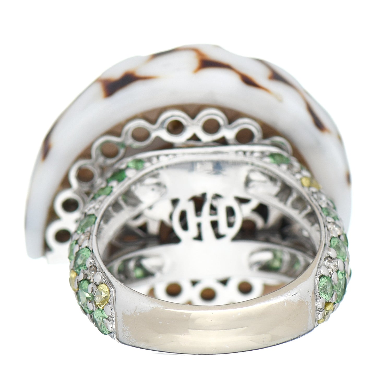 18K White Gold Diamond Sapphire Tsavorites Marble Cone Shell Cinta Ring 55 7.25