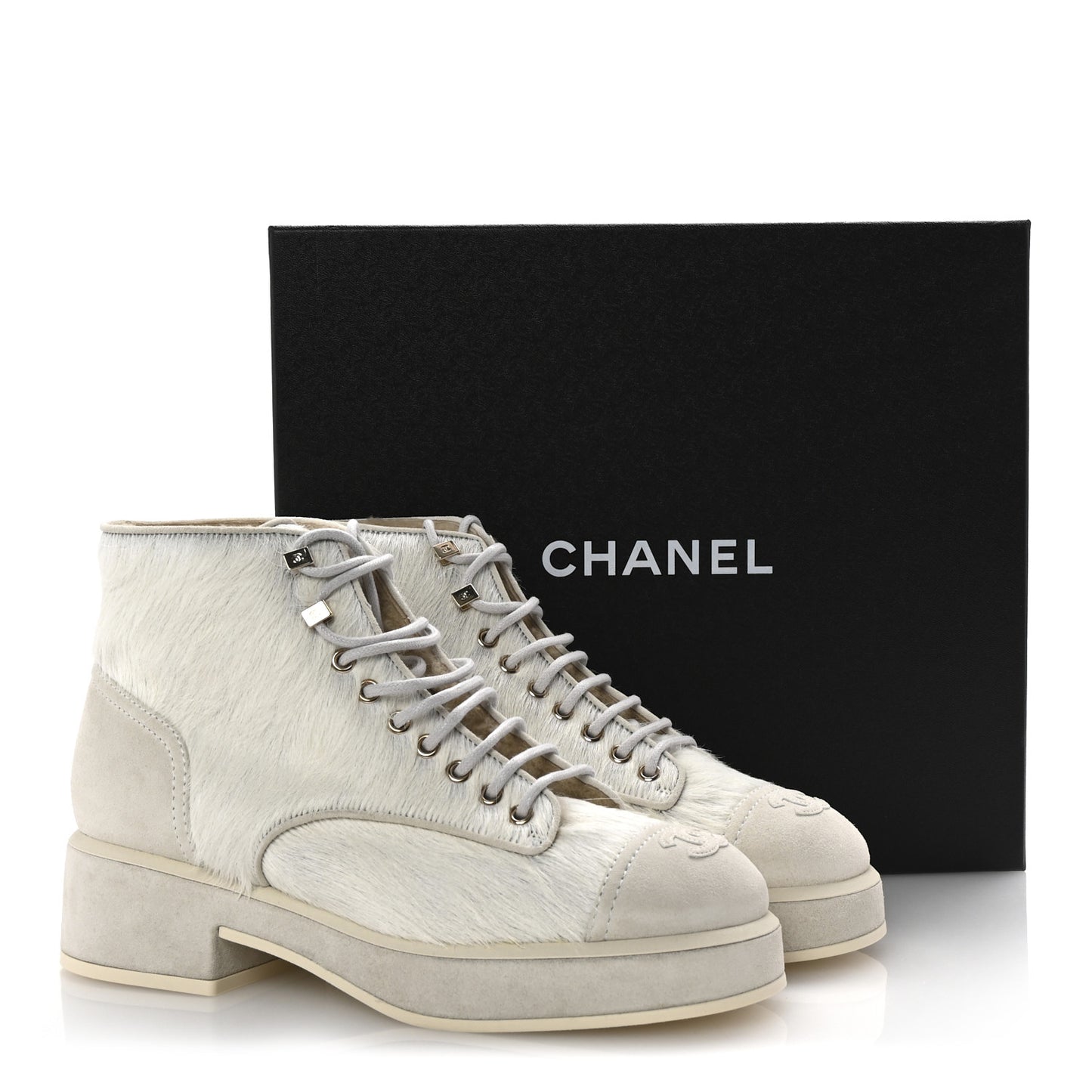 Suede Pony Hair Shearling Lace Up Combat Boots 40 White Black