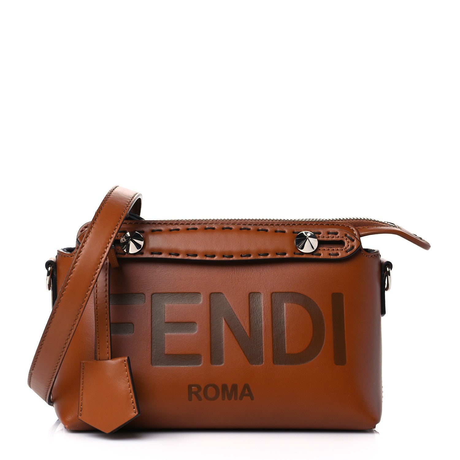 Fendi Vitello King Logo Embossed Mini By The Way Boston Bag Cuoio 1 of 10
