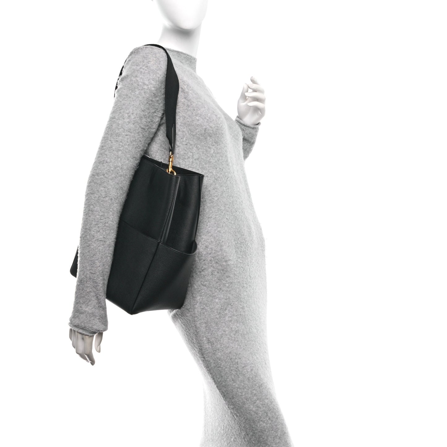 Soft Grained Calfskin Sangle Bucket Bag Black