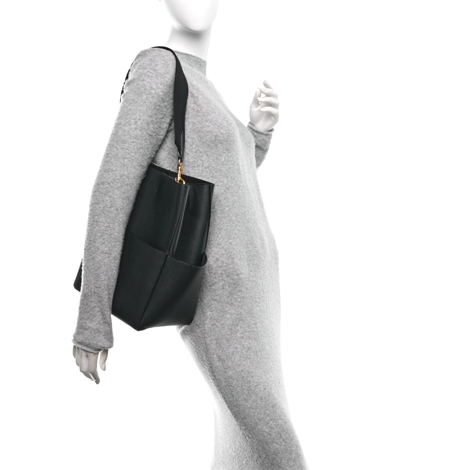 Celine Soft Grained Calfskin Sangle Bucket Bag Black 2 of 9