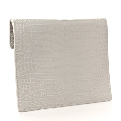 Saint Laurent Calfskin Crocodile Embossed Monogram Uptown Baby Pouch Crema Soft 2 of 7