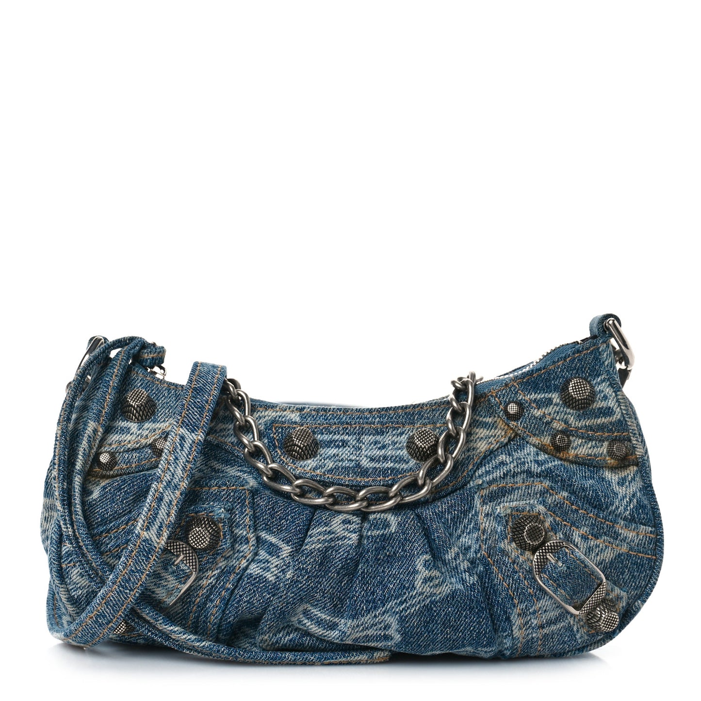 Bleached Denim BB Monogram Le Cagole Mini Purse With Chain Blue