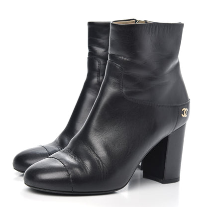 Chanel Tumbled Calfskin Cap Toe CC Short Boots 37 Black 3 of 11