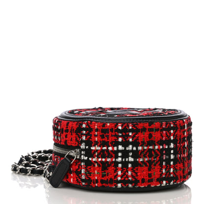 Chanel Tweed Quilted Round Filigree Clutch With Chain Red Black 5 of 13