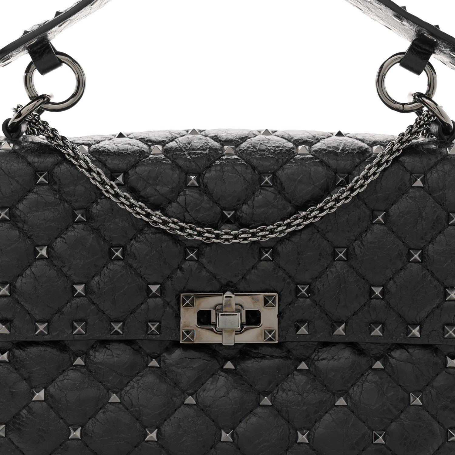 Valentino Garavani Craquele Nappa Medium Rockstud Spike Shoulder Bag Black 7 of 11