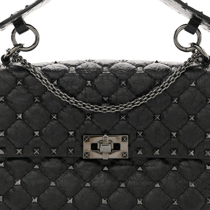 Valentino Garavani Craquele Nappa Medium Rockstud Spike Shoulder Bag Black 7 of 11