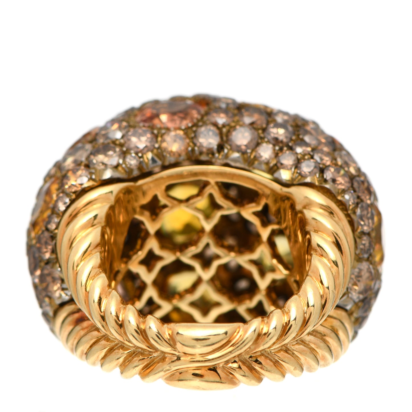 18K Yellow Gold Titanium Brown Diamond Orange Yellow Sapphire Dome Ring 50 5.25