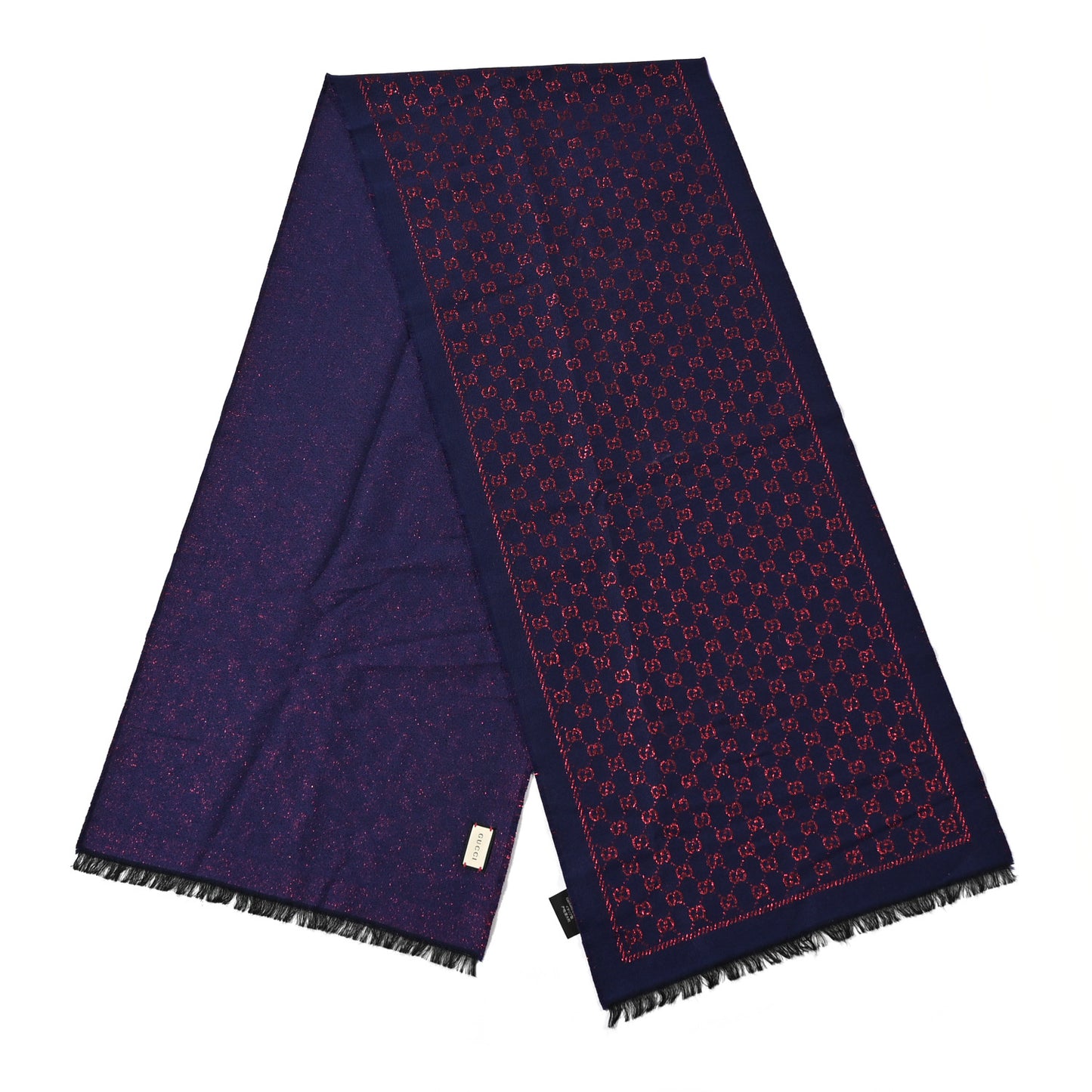 Wool Silk Jacquard GG Monogram Stenix Scarf Navy Red
