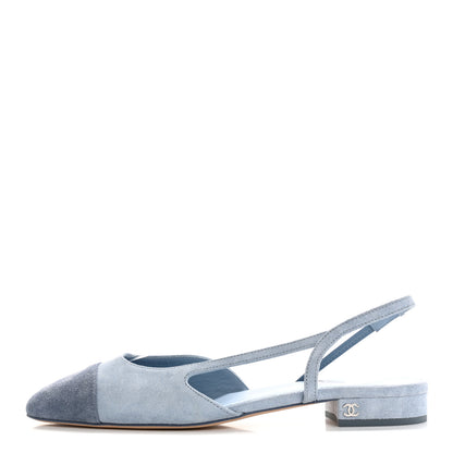 Chanel Suede Cap Toe CC Coco Slingback Pumps 39 Light Blue 1 of 10