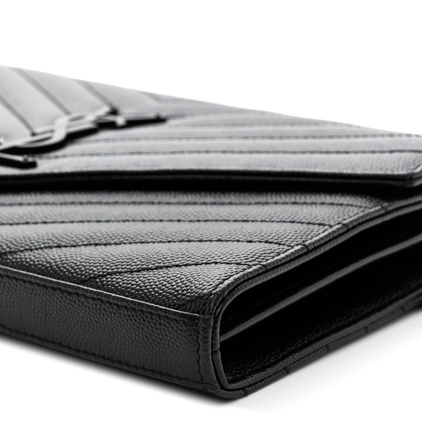 Grain De Poudre Matelasse Chevron Monogram Monochrome Chain Wallet Black