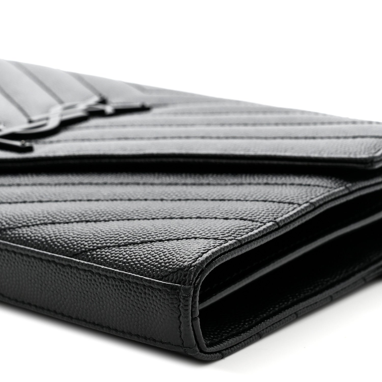 Saint Laurent Grain De Poudre Matelasse Chevron Monogram Monochrome Chain Wallet Black 9 of 10