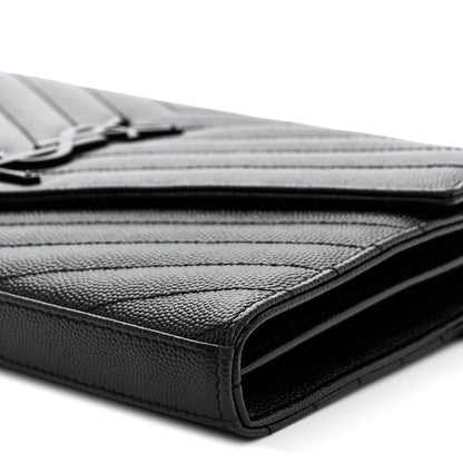 Saint Laurent Grain De Poudre Matelasse Chevron Monogram Monochrome Chain Wallet Black 9 of 10
