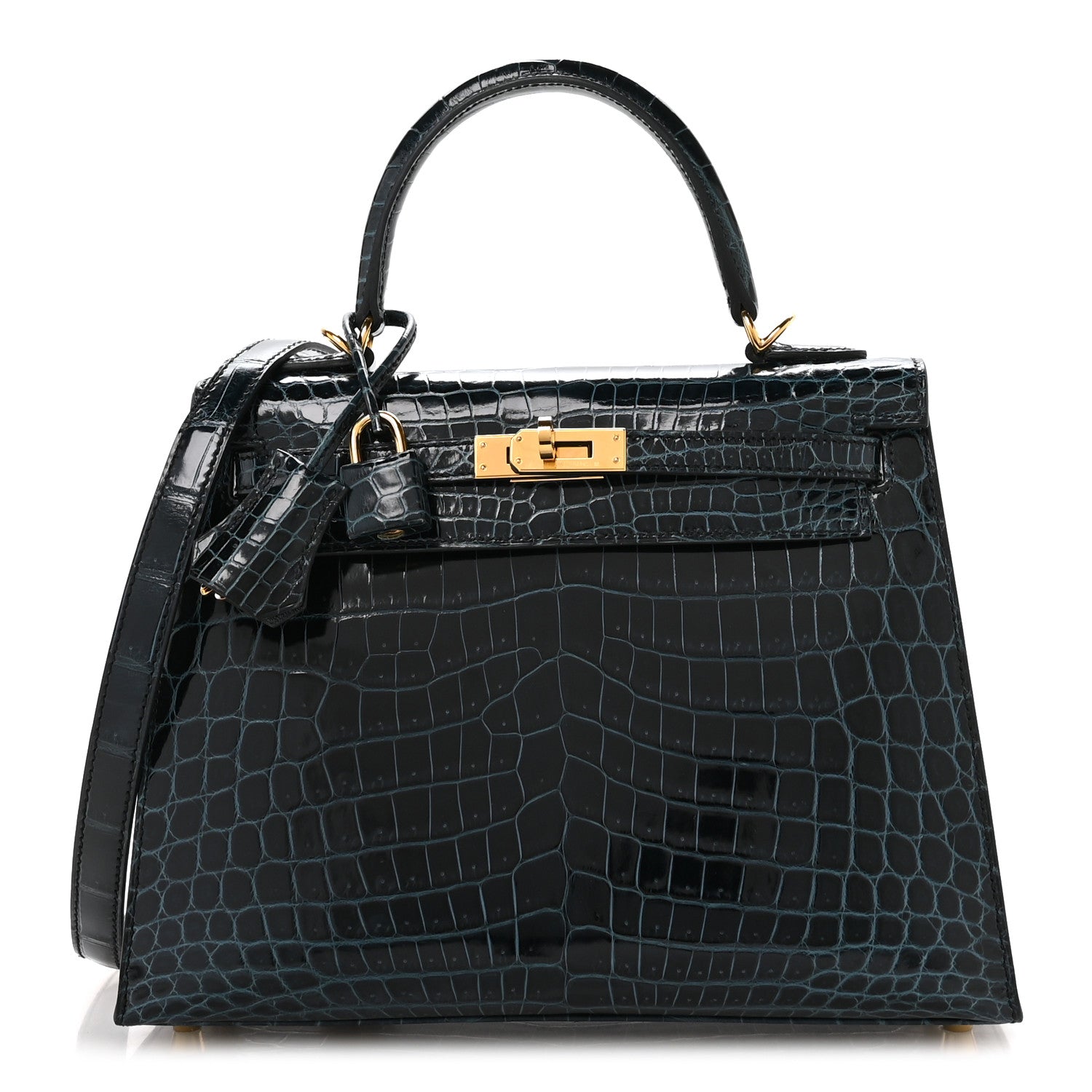 Hermes Shiny Niloticus Crocodile Kelly Sellier 25 Vert Rousseau 1 of 10