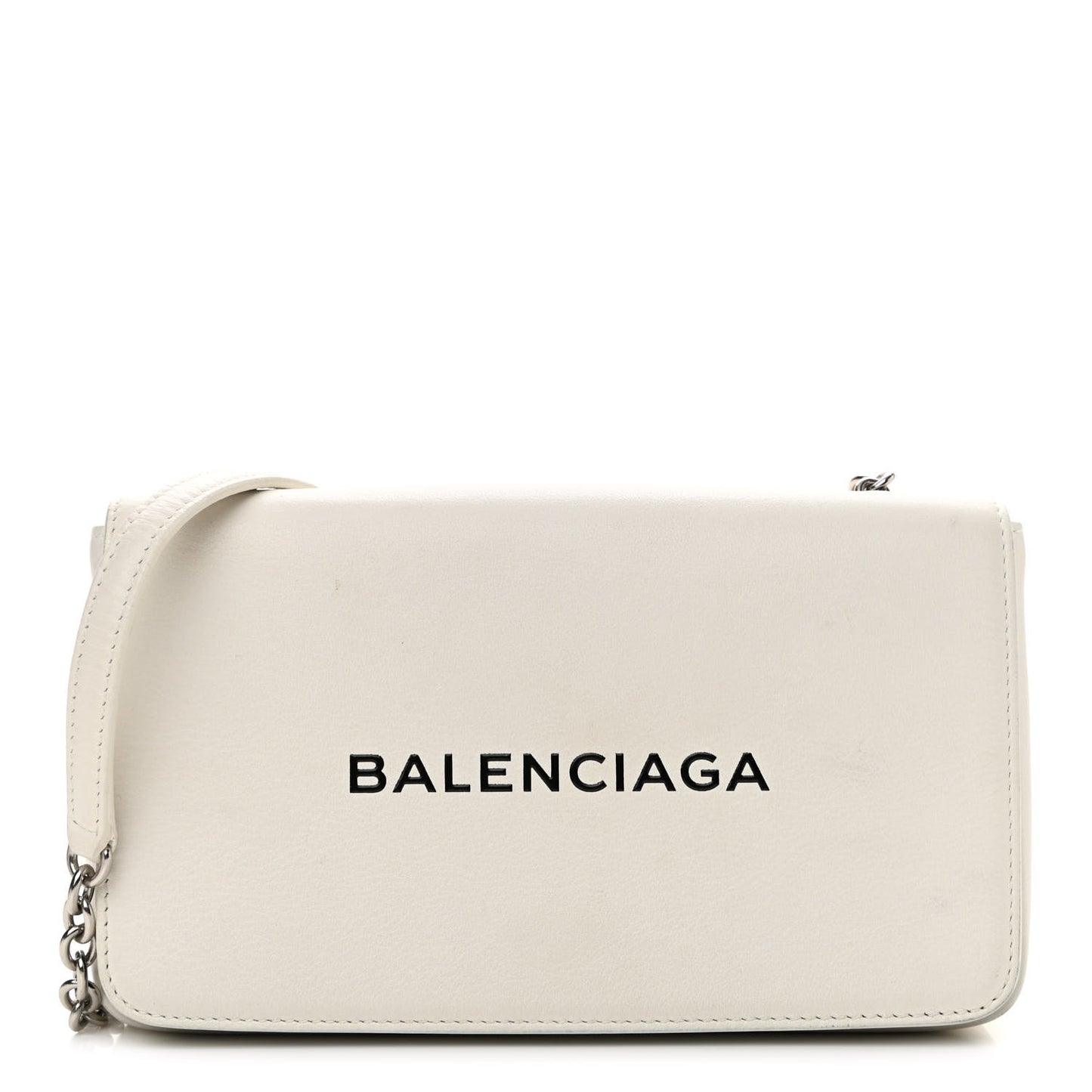Pebbled Calfskin Chain Wallet White