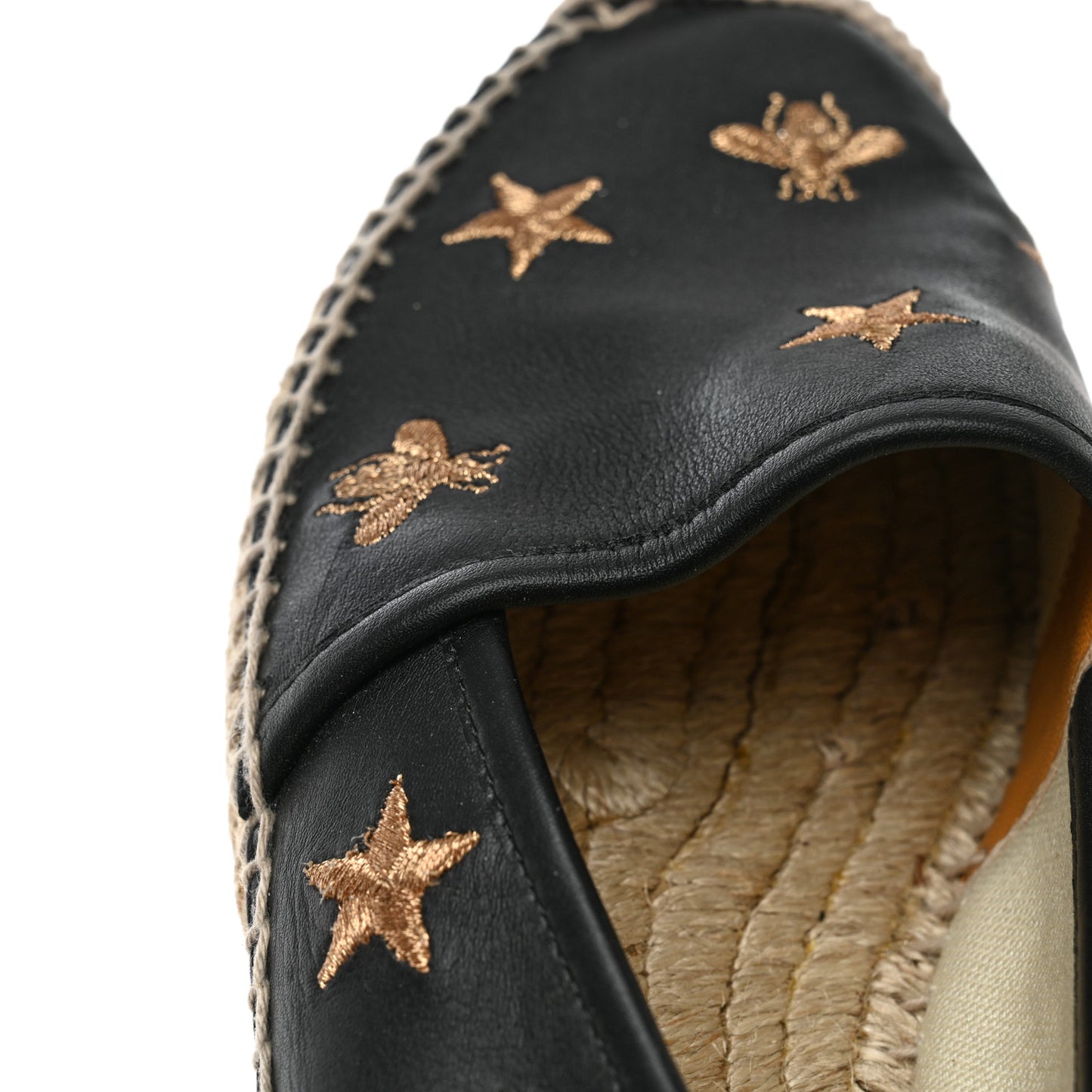 Calfskin Bee Star Embroidered Espadrilles 38 Black